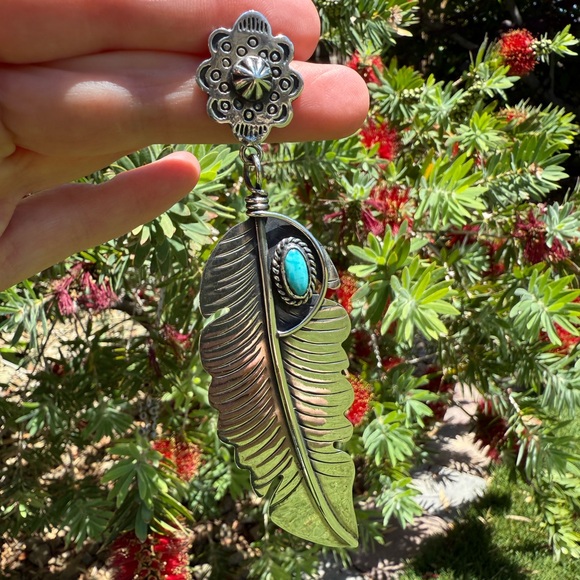 Jacqueline Smiley Western Vintage Revival JSVR silver turquoise feather earrings - Picture 9 of 9